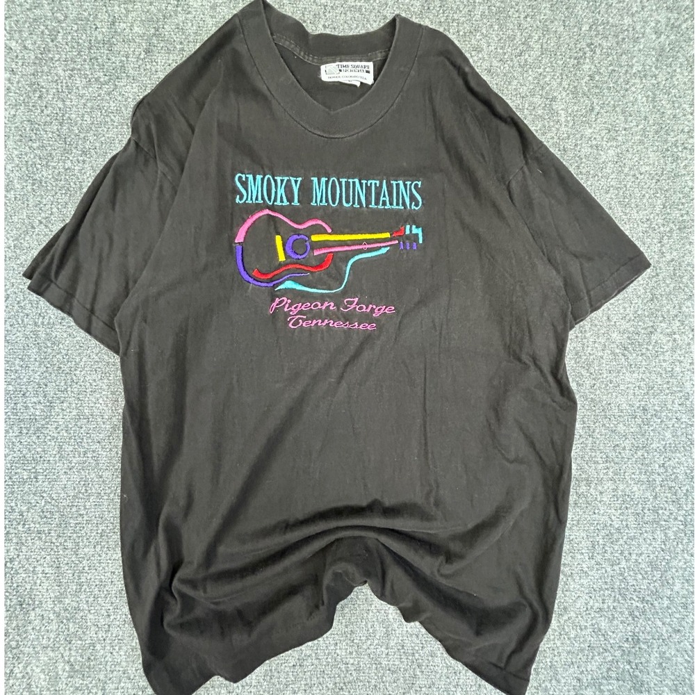 Vintage Smoky Mountains Pigeon Forge TN Guitar T-Shirt Black Embroidered‎ Large